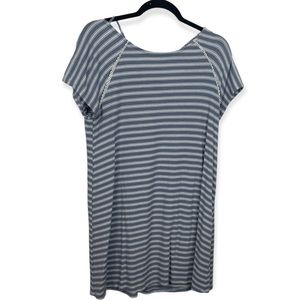 dee elle Shift Dress Blue White Strip Cross Back Crotchet Lightweight Cap Sleeve